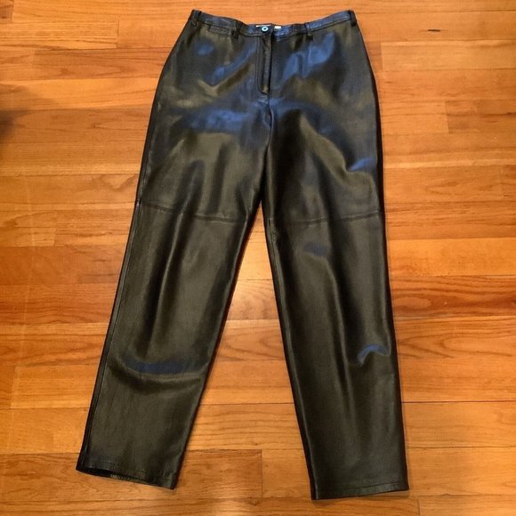 Doncaster Womens 100% Black Leather Pants Lined No Size Tag See Measurements - Picture 2 of 14
